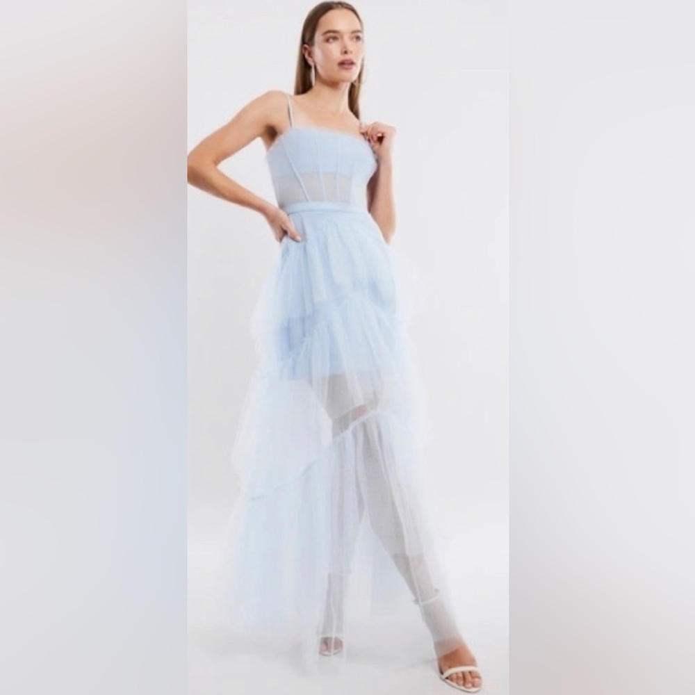 BCBGMAXAZRIA Orly Tulle dress in Kentucky Blue